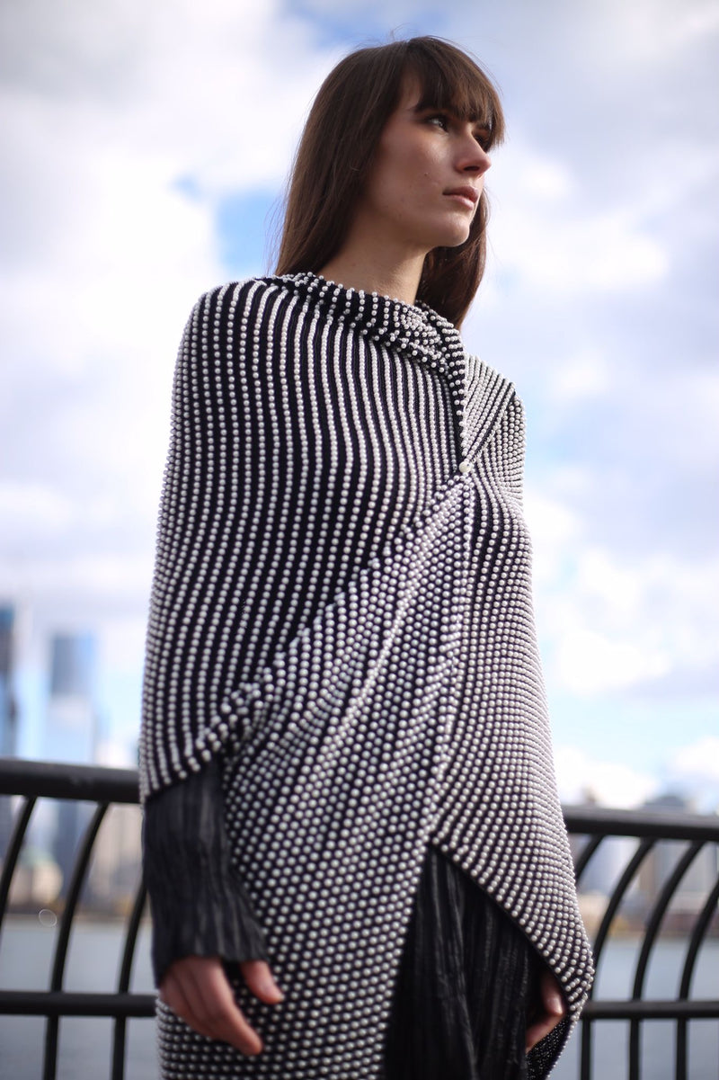 Wearable Art - Hand Crocheted Faux Pearl Shawl - Jianhui London