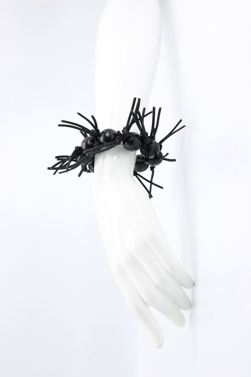 Round Beads and Leatherette Spikes Bracelet - Jianhui London