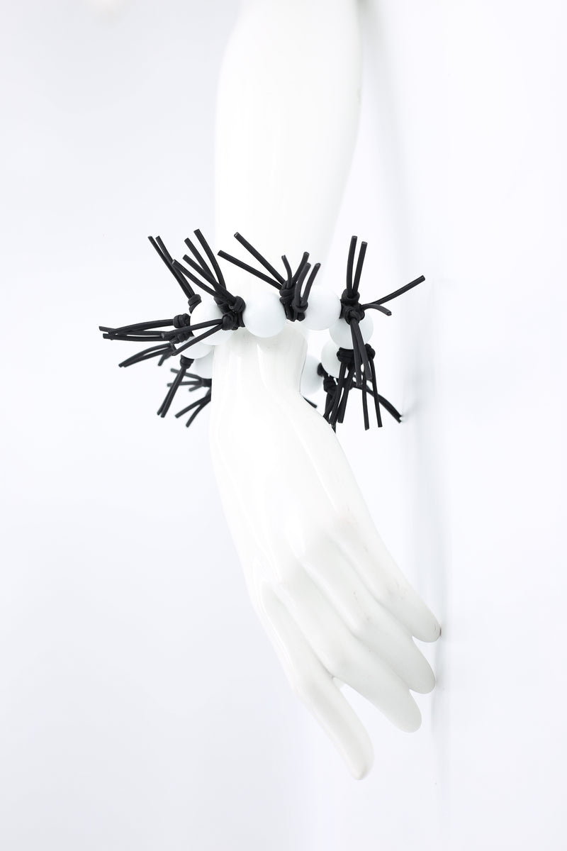 Round Beads and Leatherette Spikes Bracelet - Jianhui London