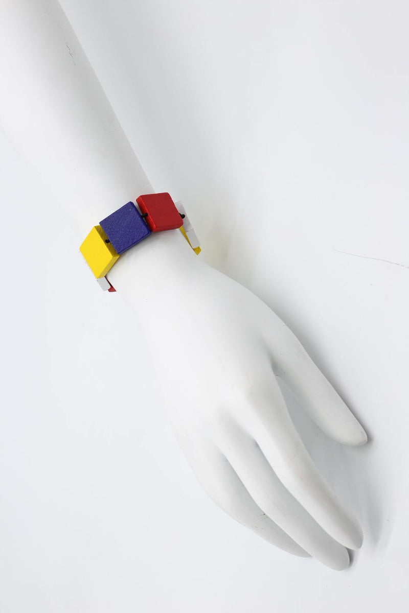 Mondrian Collection Squares Hand Knotted with Elastic Cord Bracelet - Jianhui London