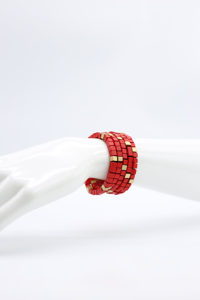 Pashmina Wooden Beads Snake Bracelet - Mosaic - Jianhui London