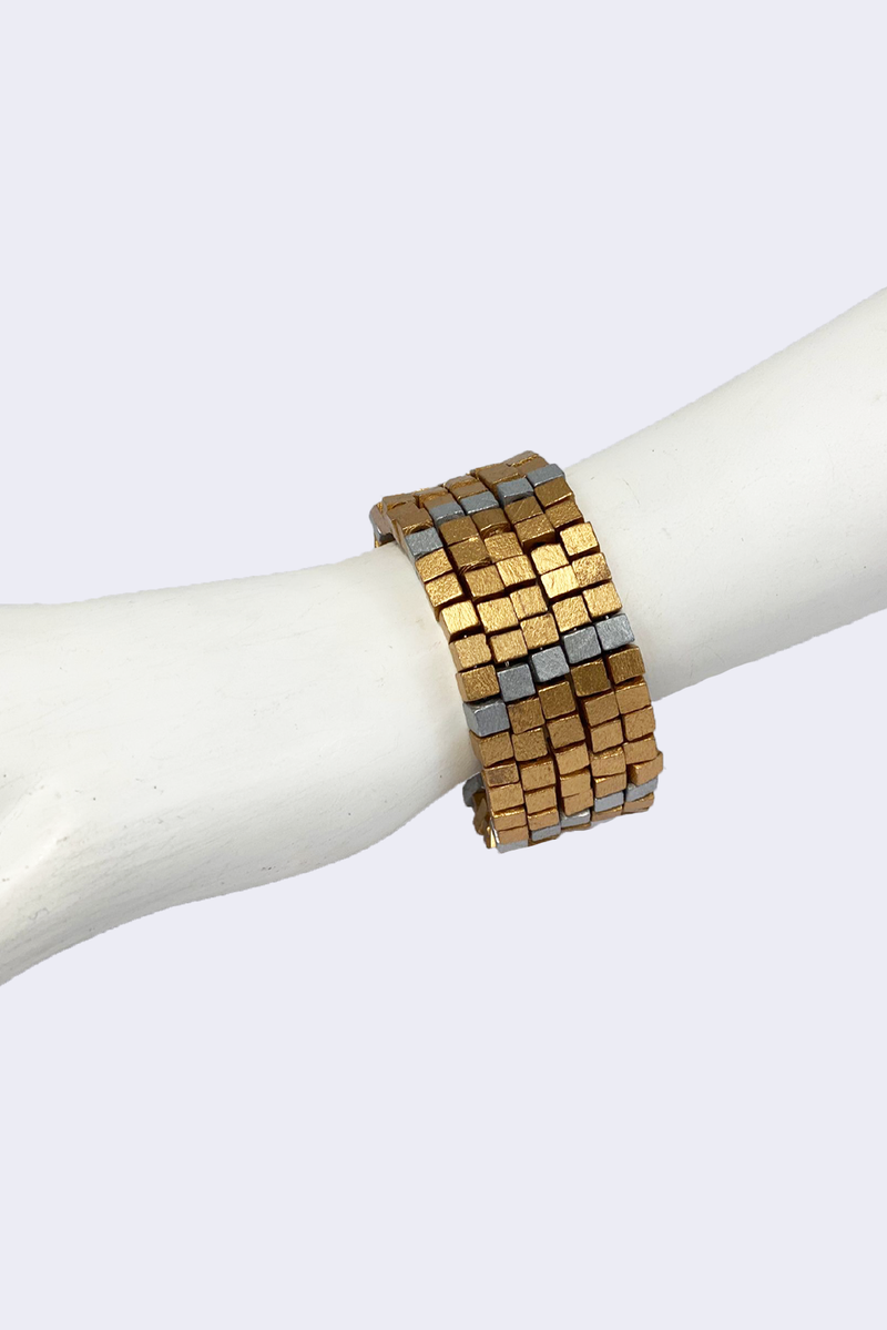 Pashmina Wooden Beads Snake Bracelet - Mosaic - Jianhui London