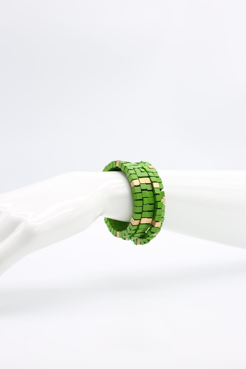 Pashmina Wooden Beads Snake Bracelet - Mosaic - Jianhui London