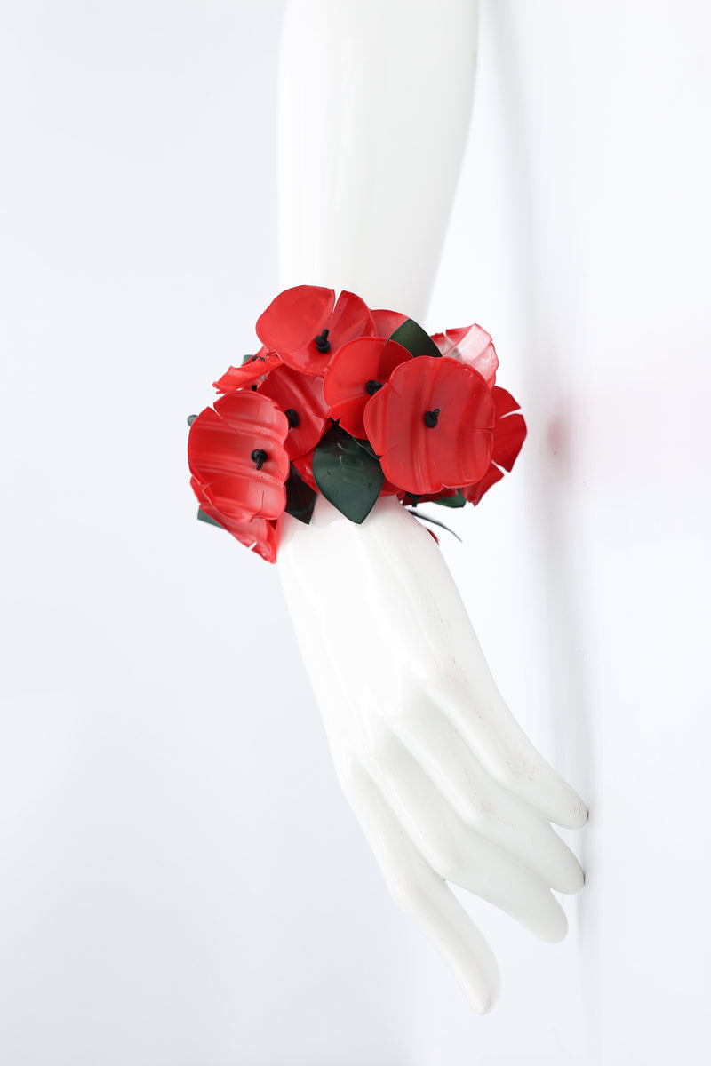 Aqua Poppy with Green Leaf Bracelet - Jianhui London