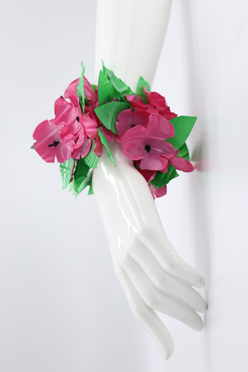 Aqua Poppy with Green Leaf Bracelet - Jianhui London