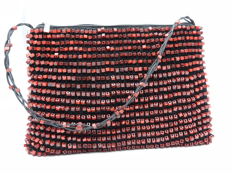 Large Hand-painted Hand-crocheted Beads Bag Red/Black - Jianhui London