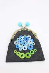 HANDMADE SMALL PURSES - RECYCLED CHARCOAL DENIM AND BUTTONS - Jianhui London