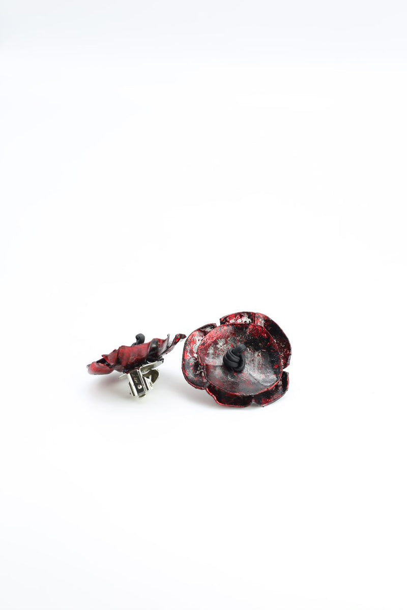 Clip on Poppy Flower Earrings - Hand gilded - Jianhui London