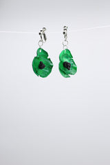 Clip on Hanging Poppy Flower Earrings - Hand painted - Jianhui London