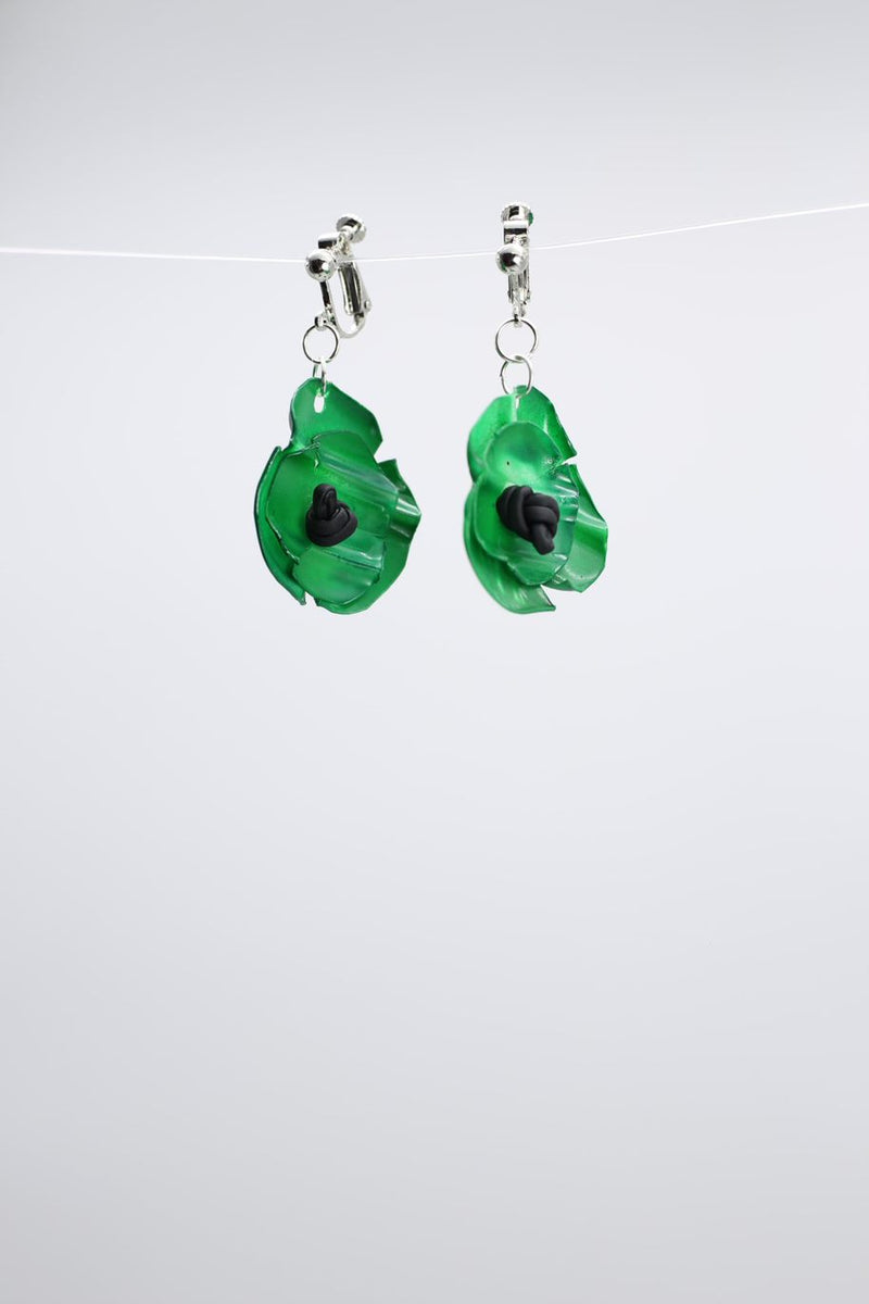 Clip on Hanging Poppy Flower Earrings - Hand painted - Jianhui London