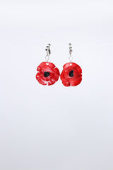 Clip on Hanging Poppy Flower Earrings - Hand painted - Jianhui London