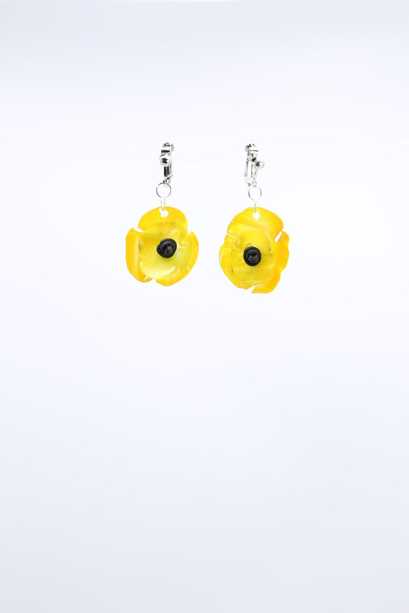 Clip on Hanging Poppy Flower Earrings - Hand painted - Jianhui London
