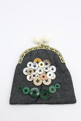 HANDMADE SMALL PURSES - RECYCLED CHARCOAL DENIM AND BUTTONS - Jianhui London