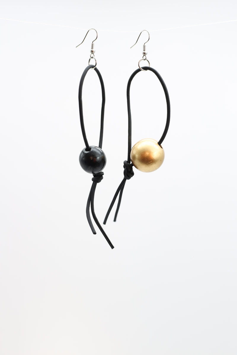 Round Beads on Leatherette Loop Earrings - Jianhui London