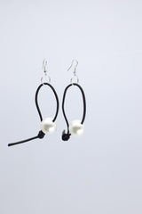 Faux Pearl on Leatherette Loop Earrings - Jianhui London