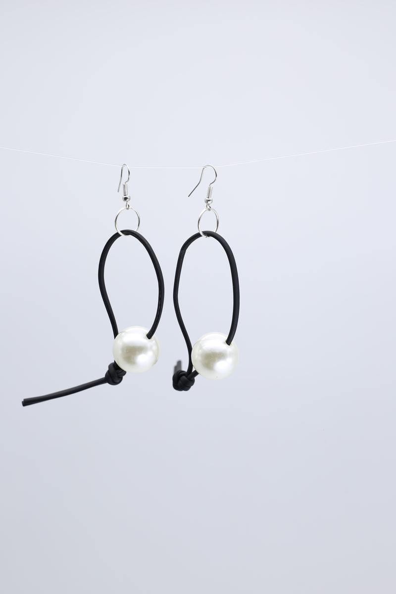 Faux Pearl on Leatherette Loop Earrings - Jianhui London