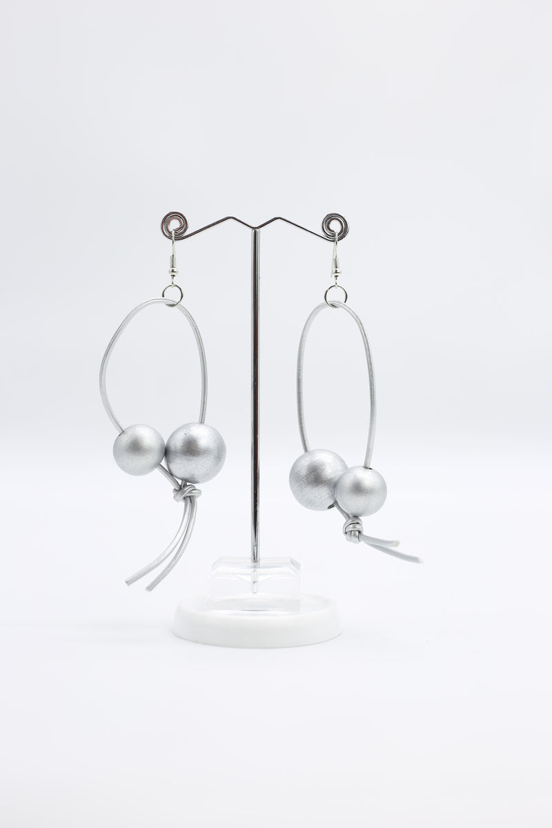Round Beads on Leatherette Loop Earrings - Double - Jianhui London