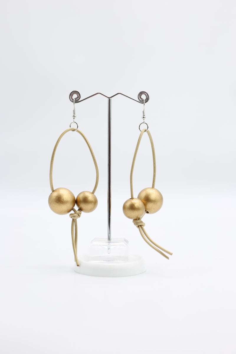 Round Beads on Leatherette Loop Earrings - Double - Jianhui London