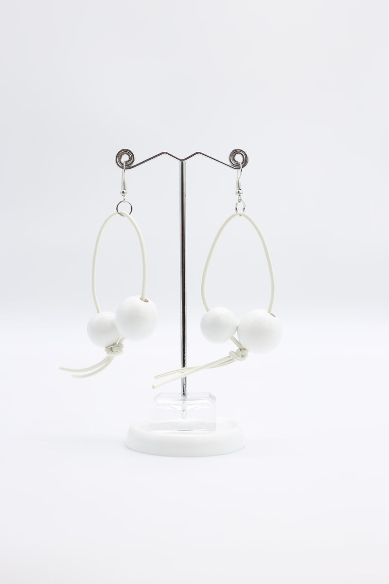 Round Beads on Leatherette Loop Earrings - Double - Jianhui London