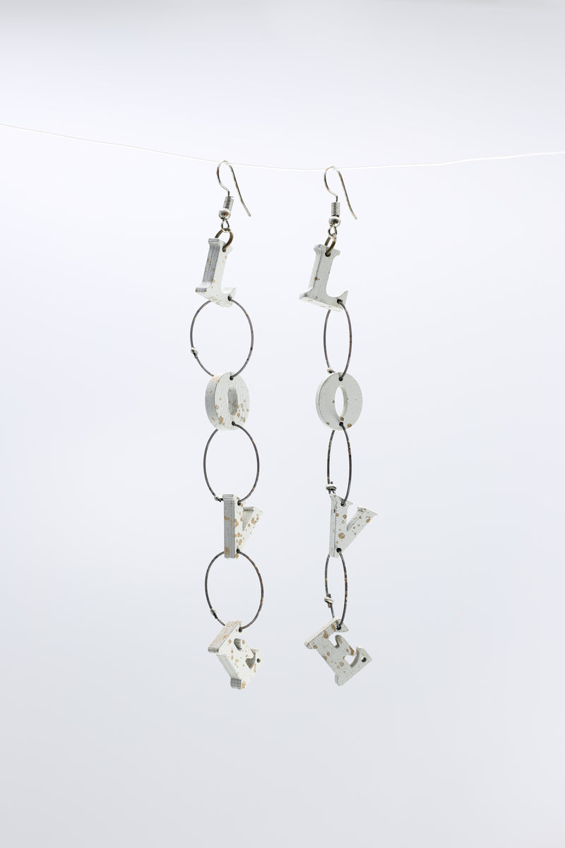 Wooden LOVE chain earrings - Hand Painted - Jianhui London