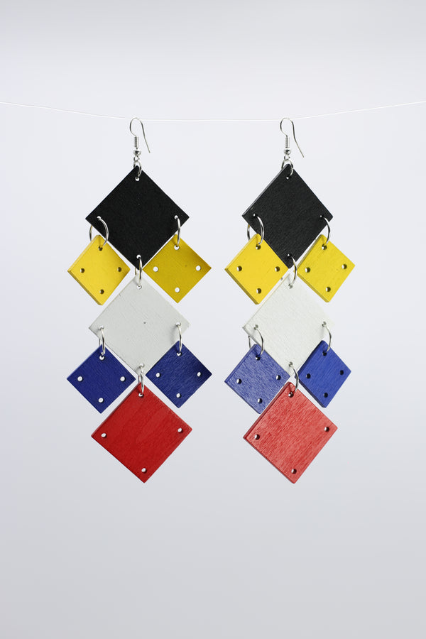 Mondrian Collection - Squares Chandelier Earrings - Jianhui London