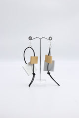 Squares on Leatherette Loop Earrings - Duo - Jianhui London