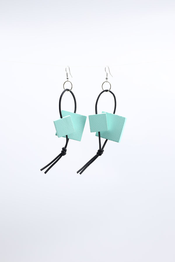 Squares on Leatherette Loop Earrings - Jianhui London