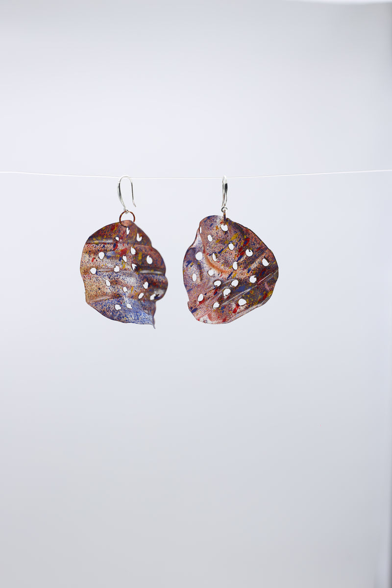 Aqua Big Lotus Roots earring - Hand painted red - Jianhui London