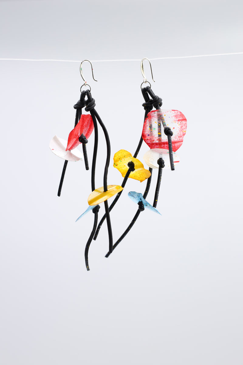 Aqua Water Lily earrings-Hand painted multicolour - Jianhui London