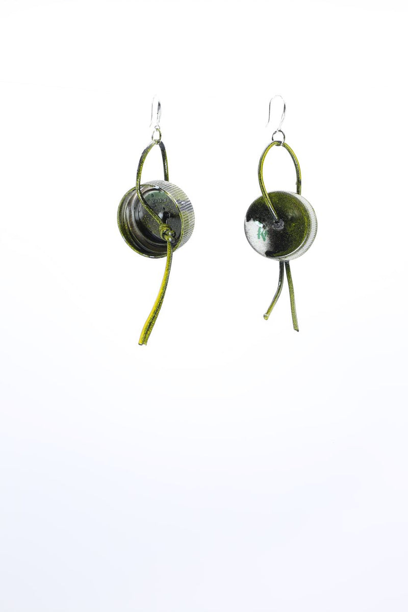 Upcycled plastic bottles - Water Lily of Bottle Caps Tree Earrings - Hand-painted - Jianhui London