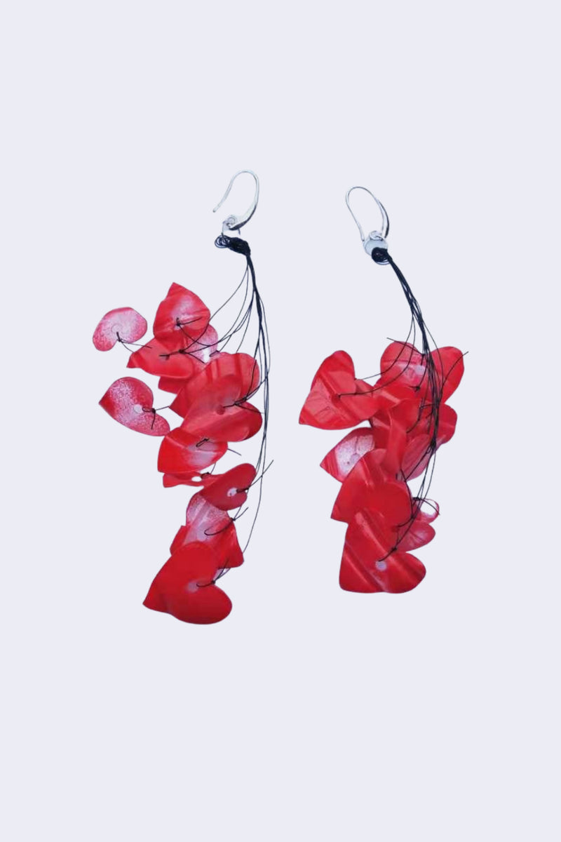 Hand Painted Plastic Hearts on Fishing Wire Earrings - Jianhui London