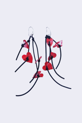 4-strand Hand Painted Plastic Hearts on Leatherette Earrings - Jianhui London