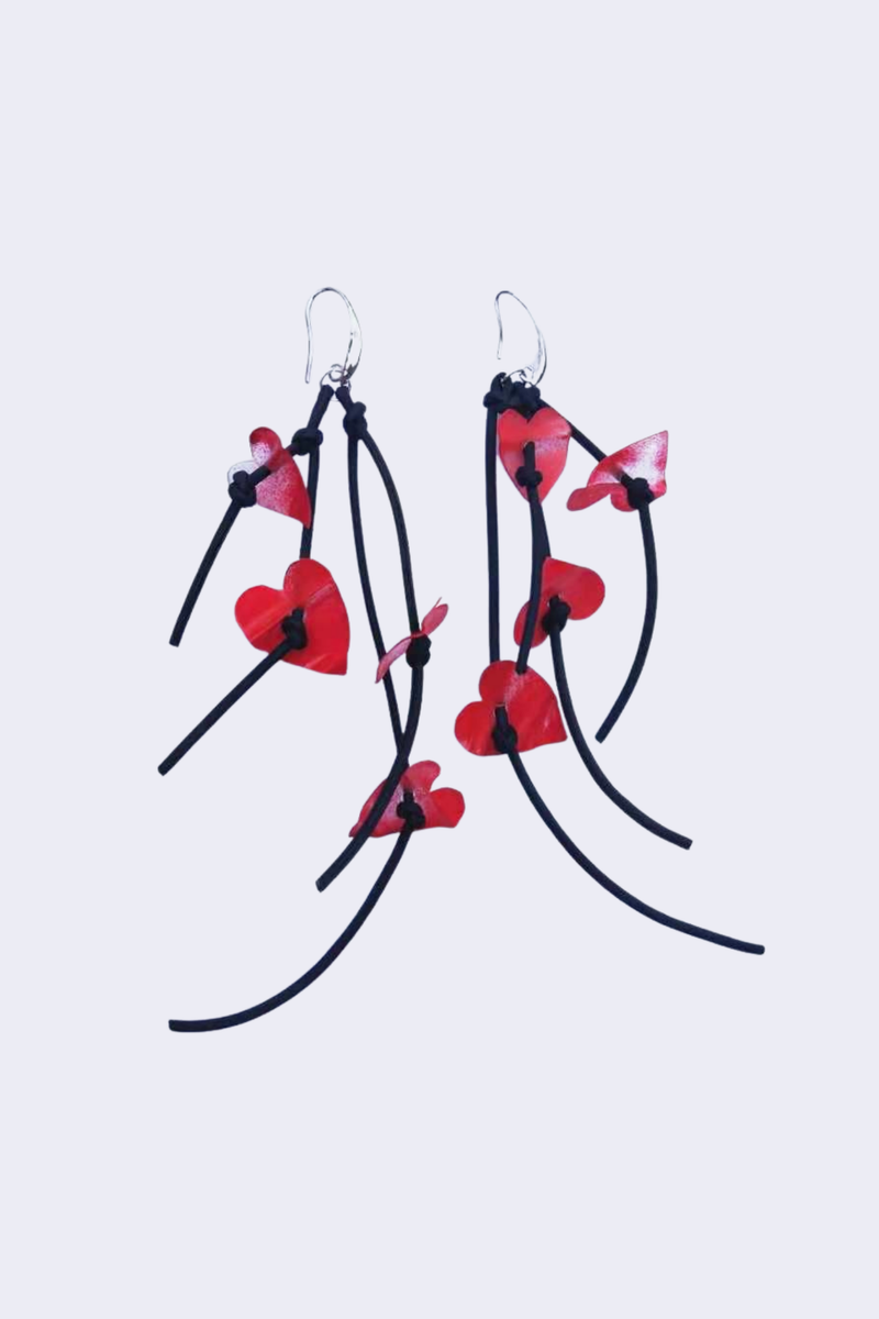 4-strand Hand Painted Plastic Hearts on Leatherette Earrings - Jianhui London