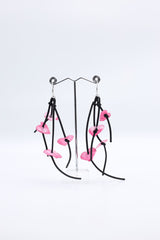 4-strand Hand Painted Plastic Hearts on Leatherette Earrings - Jianhui London