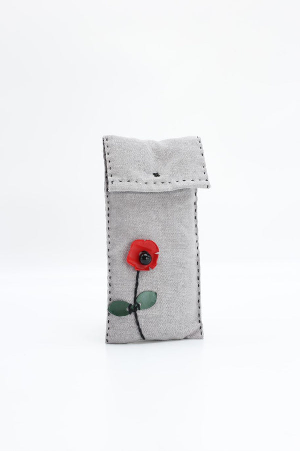 Handmade Small Glasses Case with Red Poppy Flower - Jianhui London