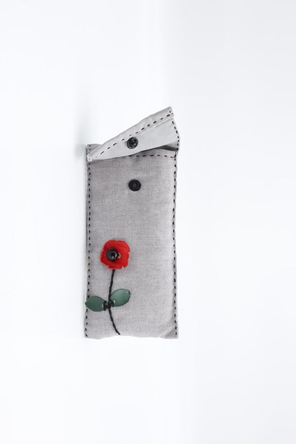 Handmade Small Glasses Case with Red Poppy Flower - Jianhui London