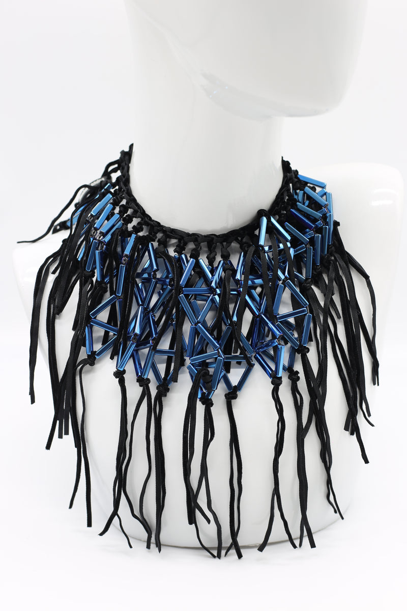Crystal Geometrics Hand-woven on Leatherette Cape-style Necklace - Jianhui London