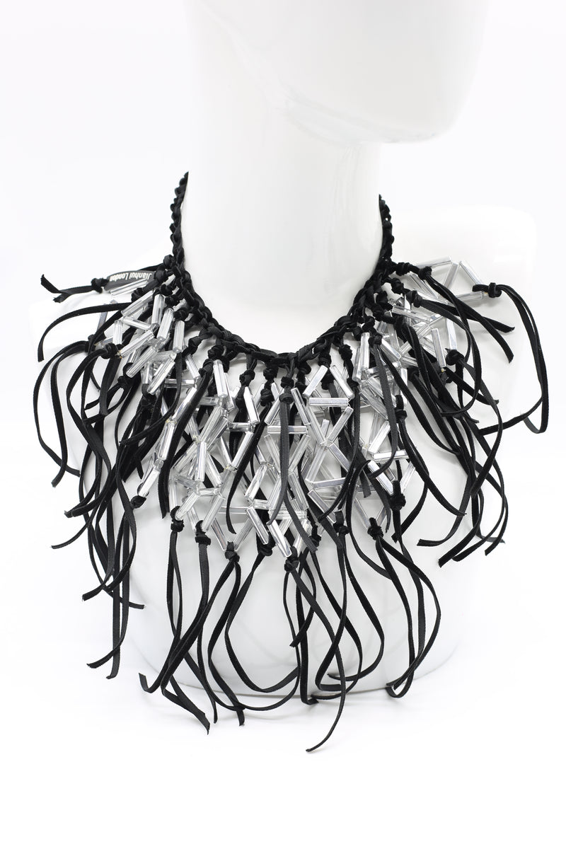 Crystal Geometrics Hand-woven on Leatherette Cape-style Necklace - Jianhui London