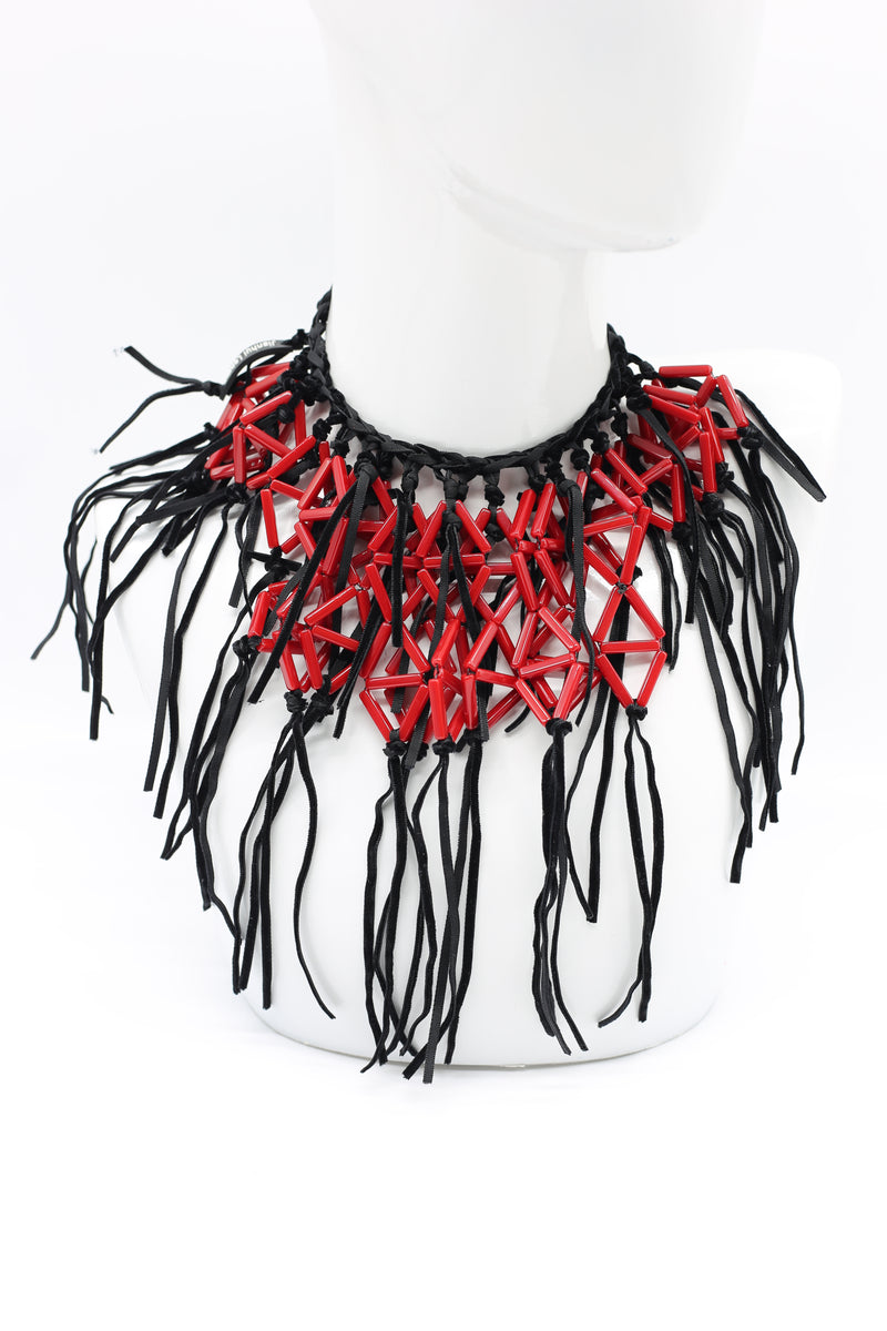 Crystal Geometrics Hand-woven on Leatherette Cape-style Necklace - Jianhui London