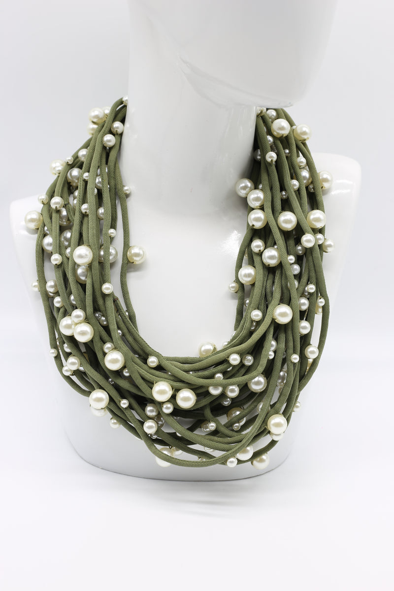 Faux Pearl on Textile Cord Necklace - Small - Jianhui London