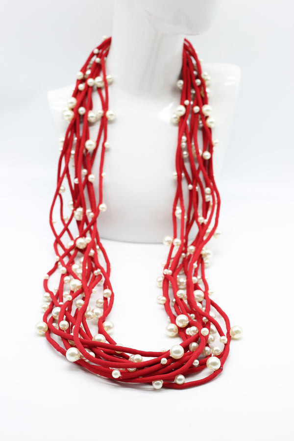 Faux Pearl on Textile Cord Necklace - Small - Jianhui London