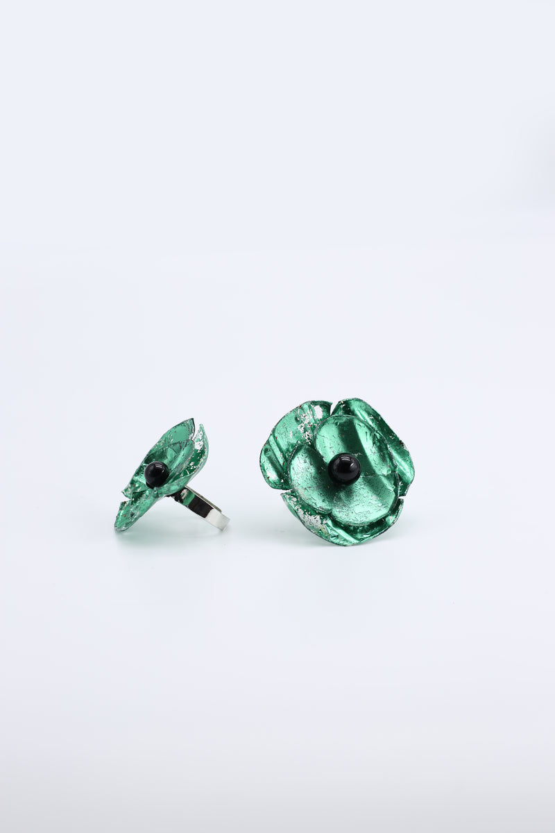 Aqua Poppy Rings - Hand gilded - Small - Jianhui London