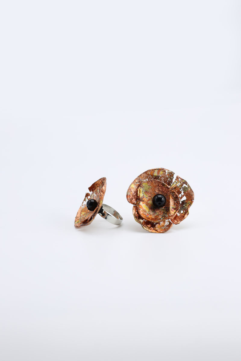 Aqua Poppy Rings - Hand gilded - Small - Jianhui London