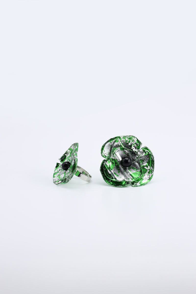 Aqua Poppy Rings - Hand gilded - Small - Jianhui London