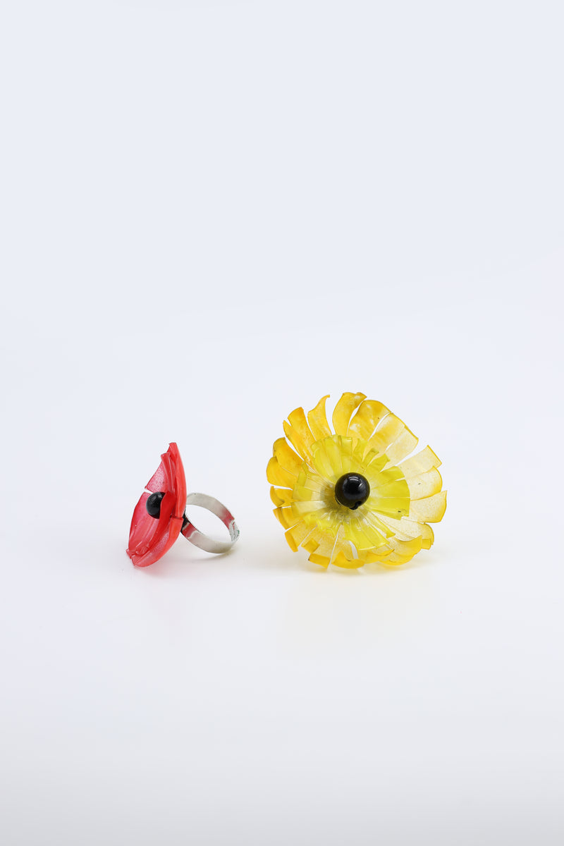 Aqua Poppy/Sunflower Rings - Hand gilded/Hand-painted - Big - Jianhui London