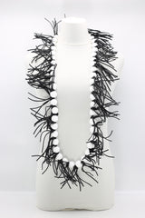 Round Beads & Leatherette Spikes Necklace - Jianhui London