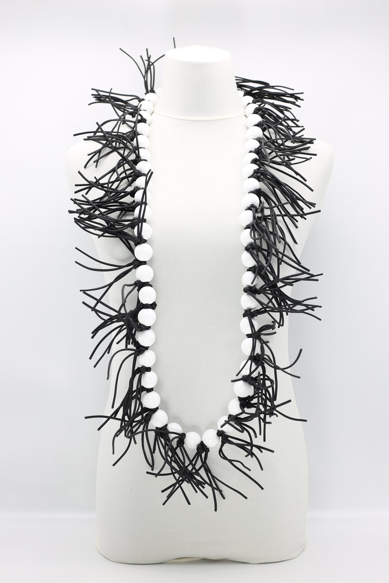 Round Beads & Leatherette Spikes Necklace - Jianhui London
