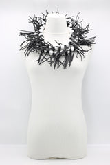 Round Beads & Leatherette Spikes Necklace - Jianhui London