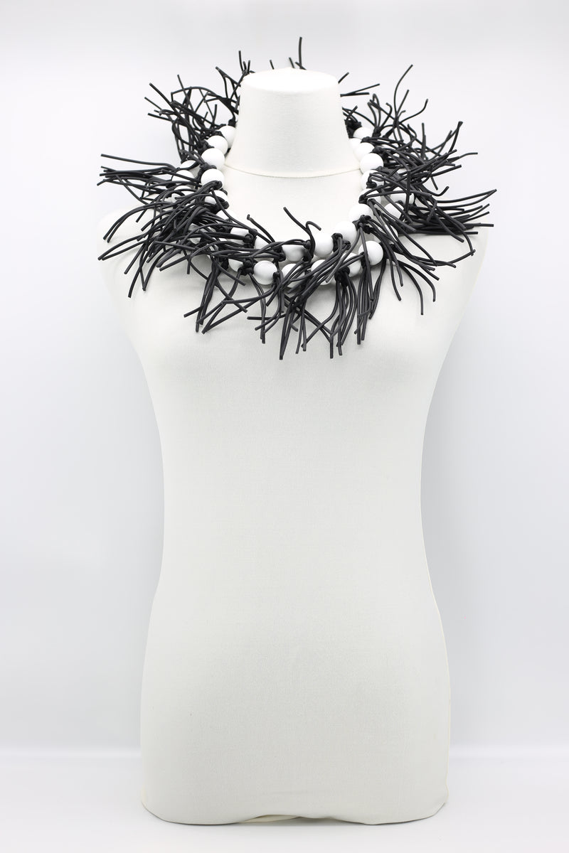 Round Beads & Leatherette Spikes Necklace - Jianhui London