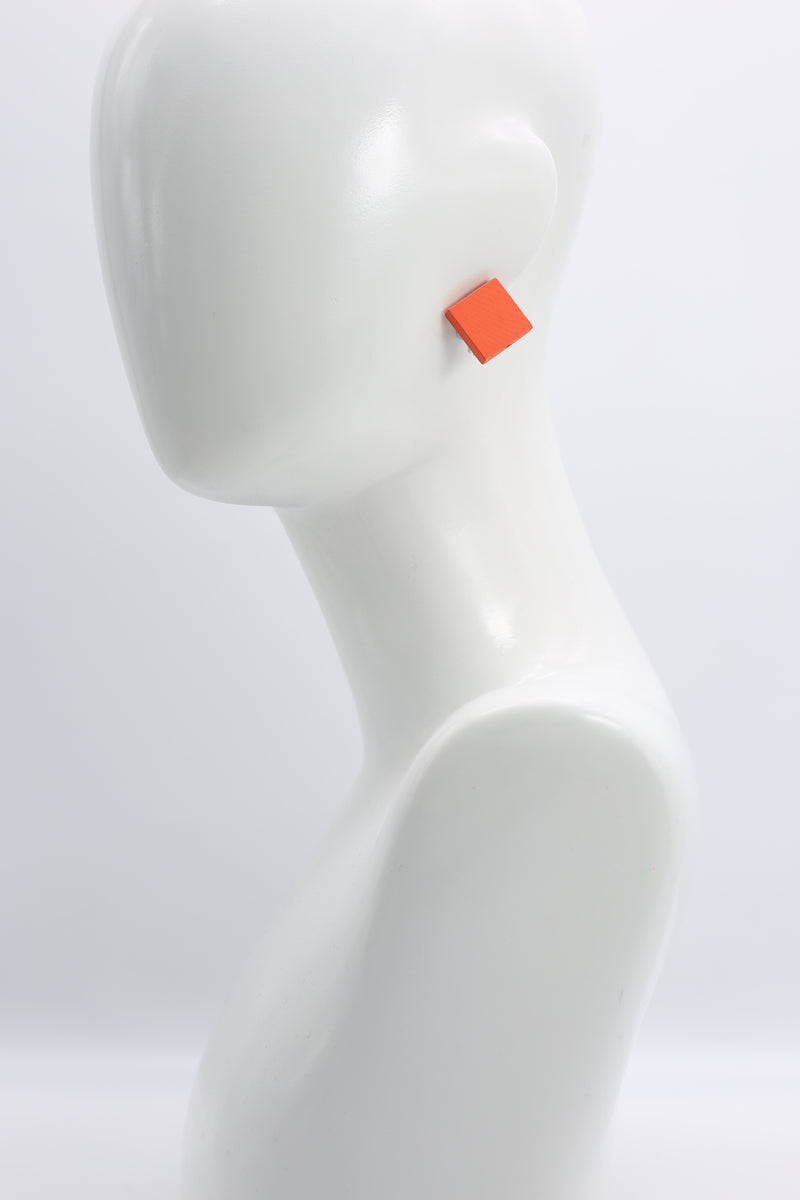 Small Square Clip-on Earrings - Orange - Jianhui London